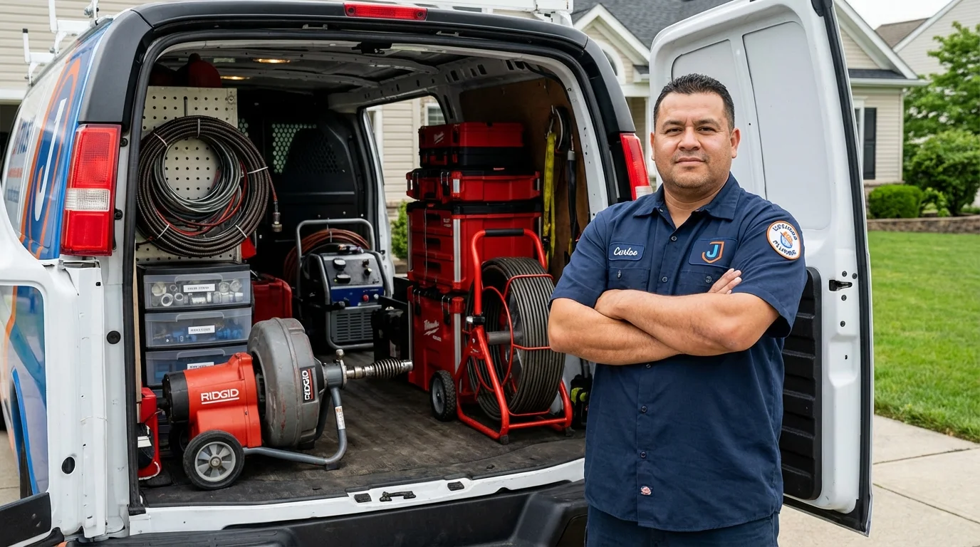 Professional drain cleaning equipment and Johns Plumbing LLC plumber in Rumford