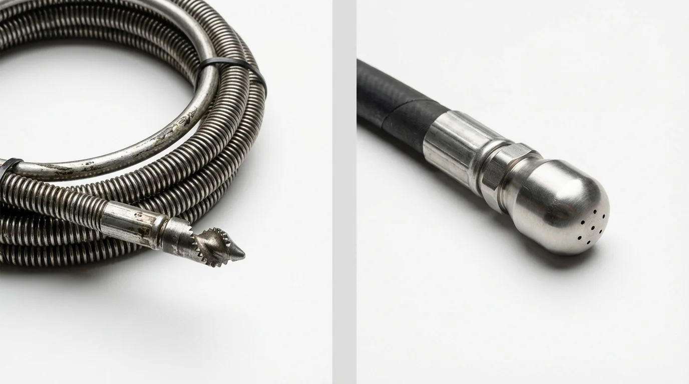 Drain snake cable and hydro jetting nozzle used for drain cleaning in Rumford, ME