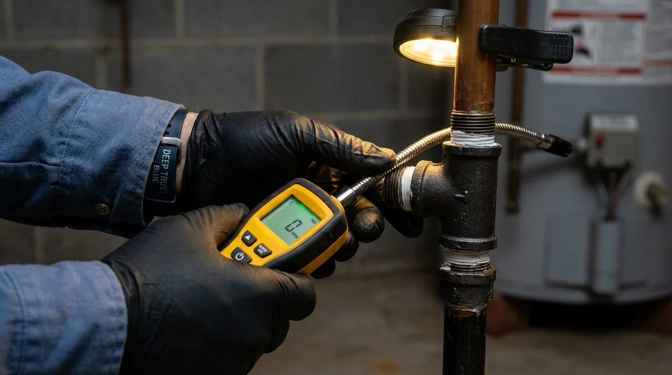 Gas leak detection with electronic sniffer by Johns Plumbing LLC in Rumford